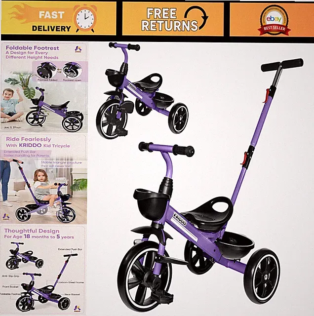 2-in-1 Toddler Tricycle for Ages 18 Months to 5 Years - Push Handle, Foldable Fo