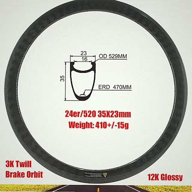 24 Inch 35X23mm Road Bike Carbon RimClincher V Brake or Disc 16-36 Hole Wheels