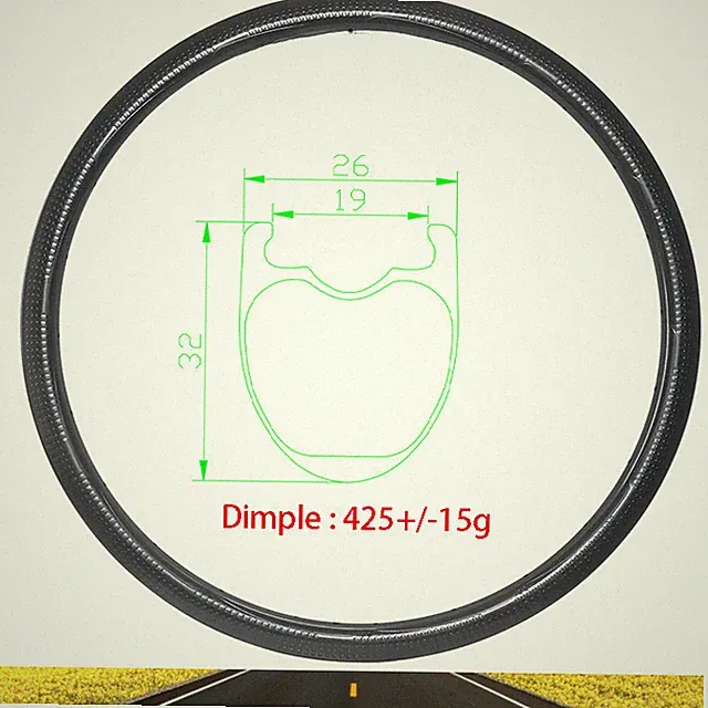 700C 32*26mm Road Bike Carbon Rim Disc / V Brake Tubeless Clincher 16-36 Holes