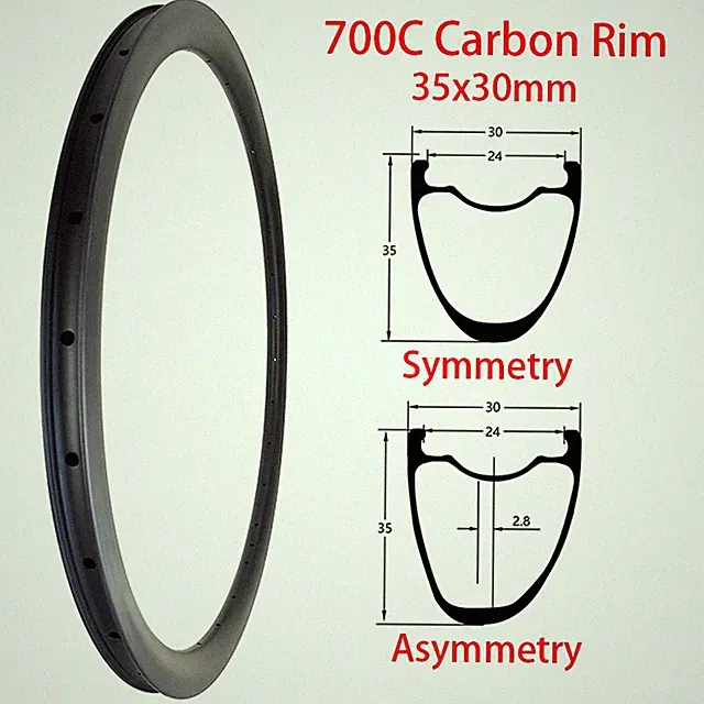 700C Gravel Road Bike Carbon Fiber Rims 35mm Deep 30mm Width Disc V Brake 28 32H