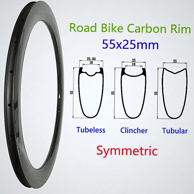 700c Gravel Road Bike Carbon Rim Tubeless Clincher Tubular 55mm Deep 25mm Wide
