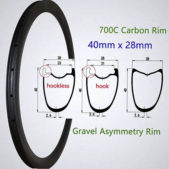 700C Road Gravel Bike Carbon Rim 40mm Wide 28mm Deep 24 28 32Hole Disc V-brake
