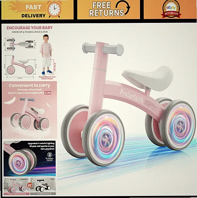 Colorful Toddler Balance Bike for 1 Year Old - 4 Light-Up Wheels, First Birthday