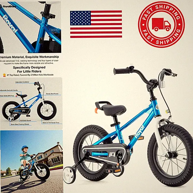 Freestyle Kids Bike 12 Inch Royal Blue with Training Wheels for Ages 3 to 4