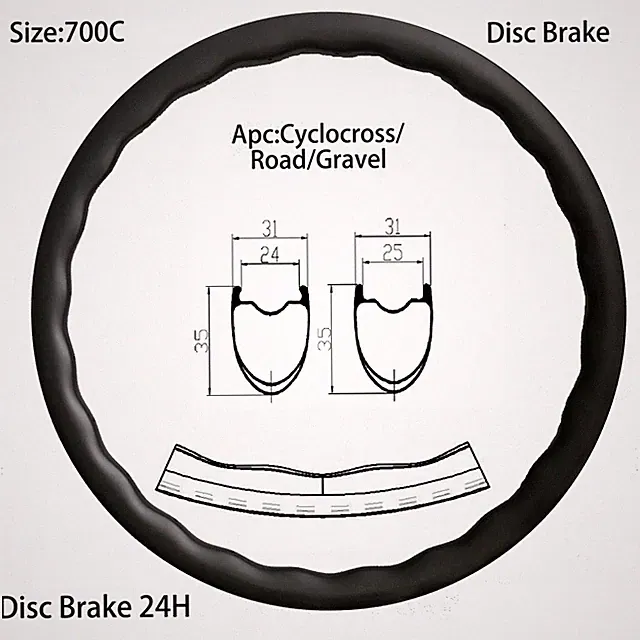 Road Gravel Bicycle Carbon 35mm Depth 31mm Width Disc Brake Wheel Bicycle Rims