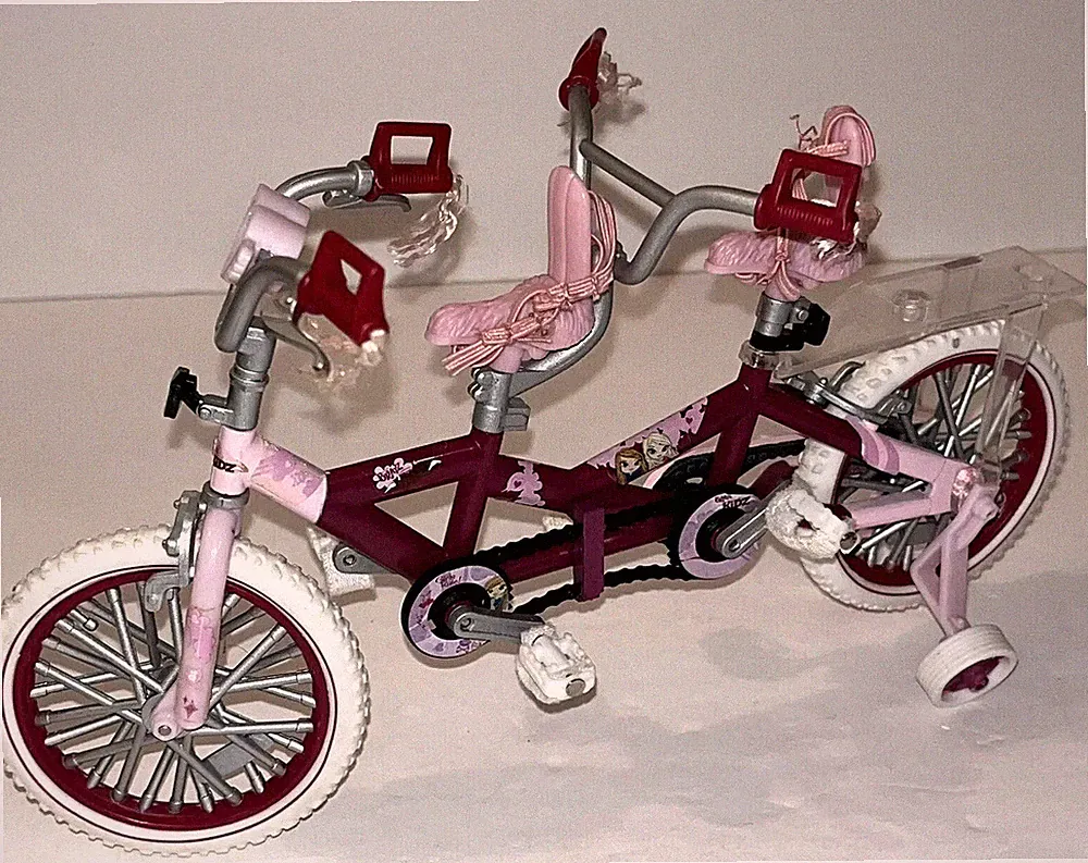 Vtg Bratz Kidz Bicycle Doll Accessory Tandem Bike for 2 Pink Training Wheels